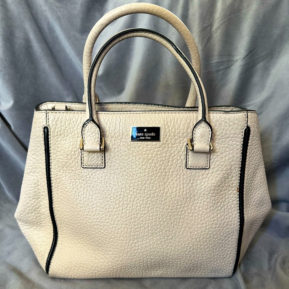 Kate Spade New York Leather Handbag with Removable Strap - White and Black